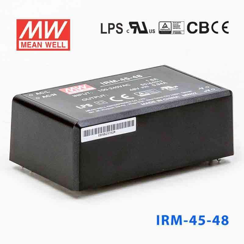 Mean Well IRM - 45 - 48 Switching Power Supply 45.12W 48V 0.94A - Encapsulated - IRM - 45 - 48 - powersupplymall.com