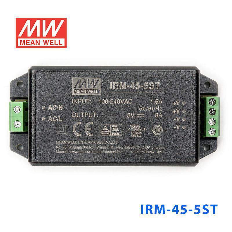 Mean Well IRM - 45 - 5ST Switching Power Supply 40W 5V 8A - Encapsulated - IRM - 45 - 5ST - powersupplymall.com