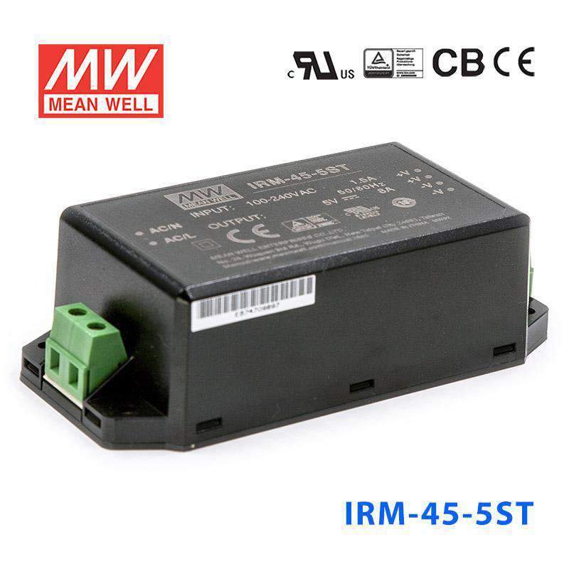 Mean Well IRM - 45 - 5ST Switching Power Supply 40W 5V 8A - Encapsulated - IRM - 45 - 5ST - powersupplymall.com