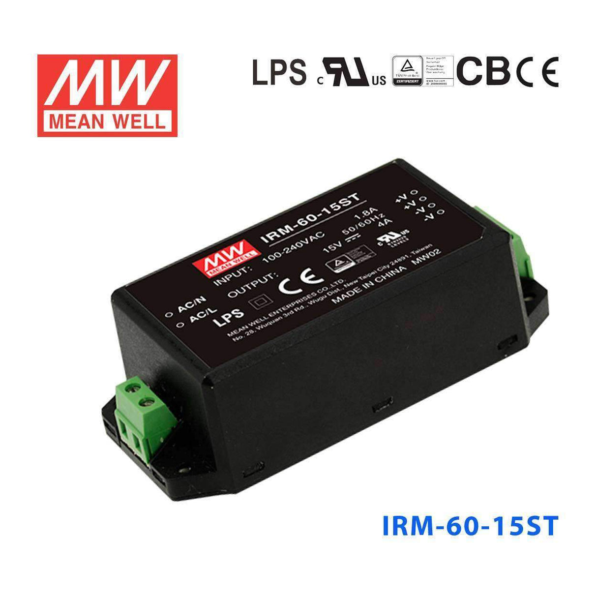 Mean Well IRM - 60 - 15ST Switching Power Supply 60W 15V 4A - Encapsulated - IRM - 60 - 15ST - powersupplymall.com