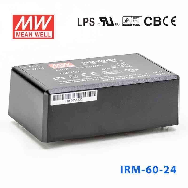 Mean Well IRM - 60 - 24 Switching Power Supply 60W 24V 2.5A - Encapsulated - IRM - 60 - 24 - powersupplymall.com