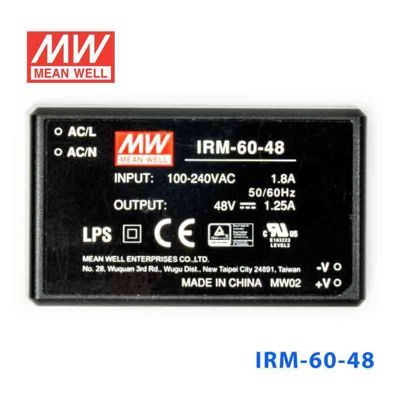Mean Well IRM - 60 - 48 Switching Power Supply 60W 48V 1.25A - Encapsulated - IRM - 60 - 48 - powersupplymall.com
