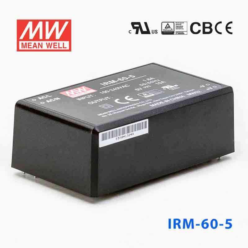 Mean Well IRM - 60 - 5 Switching Power Supply 50W 5V 10A - Encapsulated - IRM - 60 - 5 - powersupplymall.com