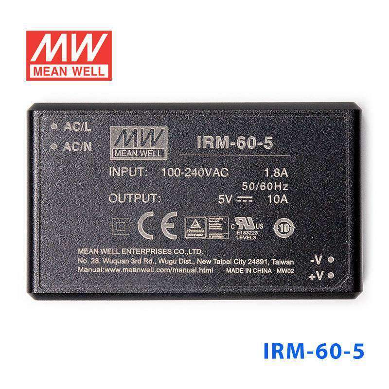 Mean Well IRM - 60 - 5 Switching Power Supply 50W 5V 10A - Encapsulated - IRM - 60 - 5 - powersupplymall.com
