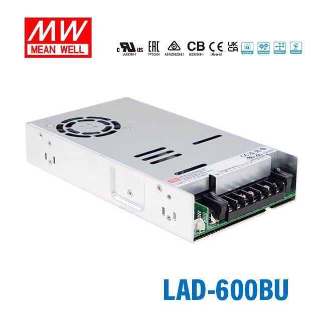 Mean Well LAD-600BU Security/Fire Alarm PSU with Battery Charger/UPS, 600W, 27.6V, UART Signal 18.74A - LAD-600BU - powersupplymall.com