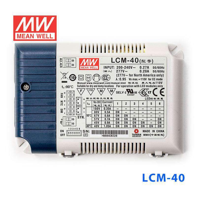 Mean Well LCM-40 Power Supply 42W 350mA 500mA 600mA 700mA(default) 900mA 1050mA - Dimmable - LCM-40 - powersupplymall.com