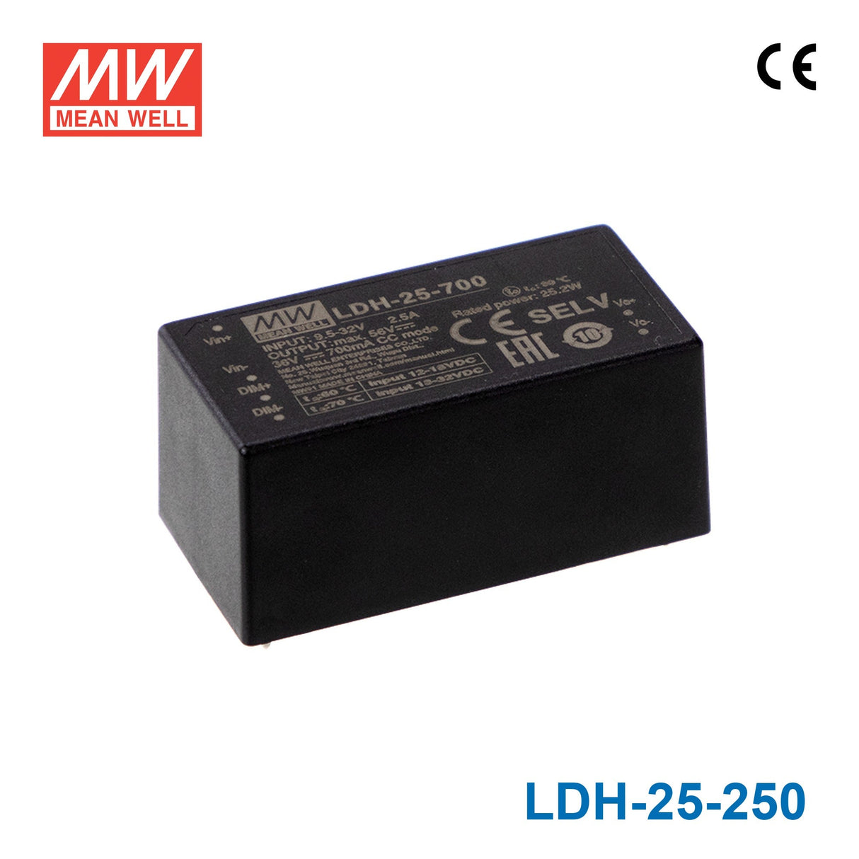 Mean Well LDH DC/DC LED Driver CC 250mA - Step - up - LDH-25-250 - powersupplymall.com