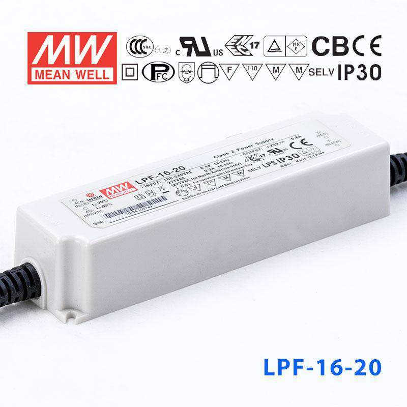 Mean Well LPF - 16 - 20 Power Supply 16W 20V - LPF - 16 - 20 - powersupplymall.com
