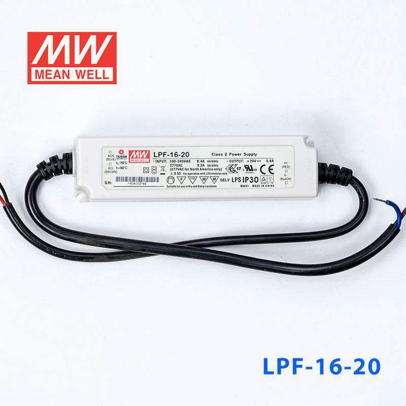 Mean Well LPF-16-20 Power Supply 16W 20V 800mA - LPF-16-20 - powersupplymall.com