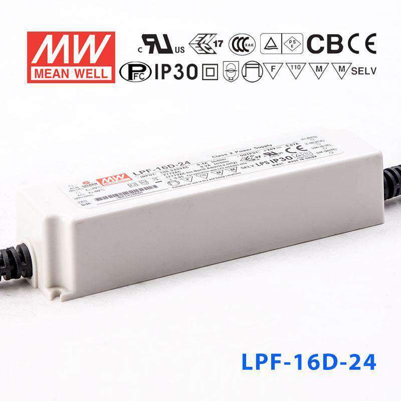 Mean Well LPF - 16D - 24 Power Supply 16W 24V - Dimmable - LPF-16D-24 - powersupplymall.com