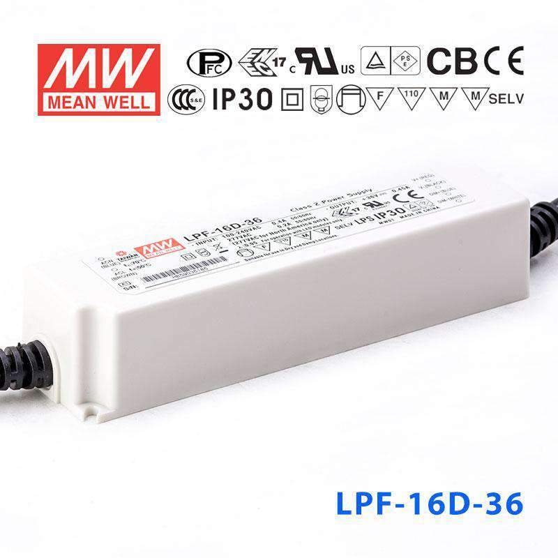 Mean Well LPF - 16D - 36 Power Supply 16W 36V - Dimmable - LPF-16D-36 - powersupplymall.com