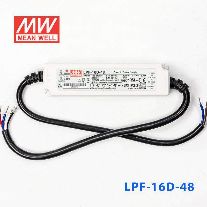 Mean Well LPF-16D-48 Power Supply 16W 48V - Dimmable 340mA - LPF-16D-48 - powersupplymall.com