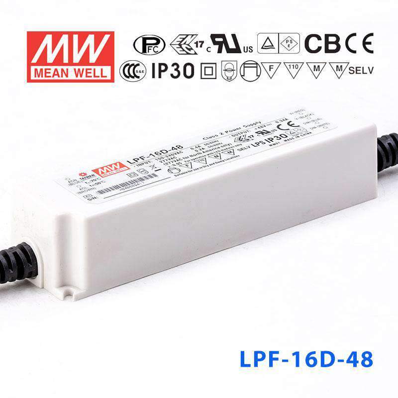 Mean Well LPF - 16D - 48 Power Supply 16W 48V - Dimmable - LPF - 16D - 48 - powersupplymall.com
