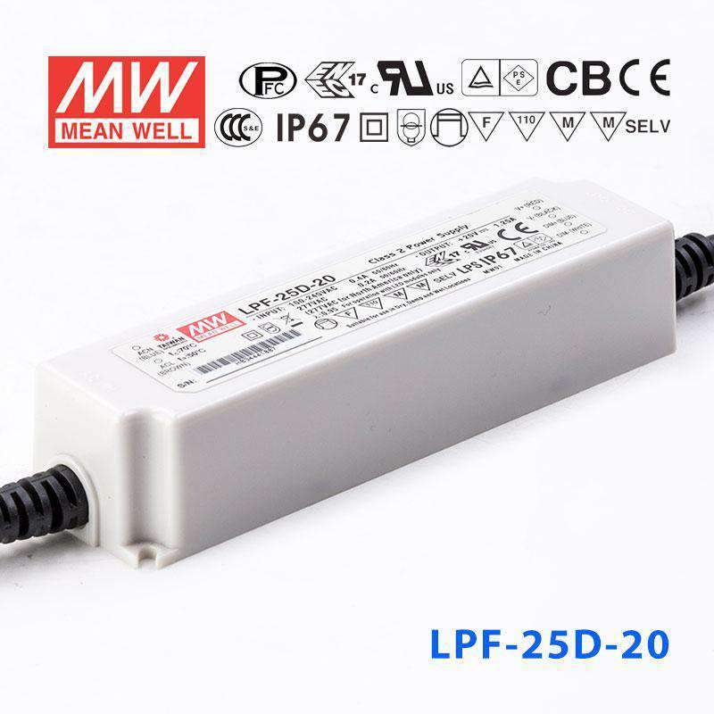 Mean Well LPF - 25D - 20 Power Supply 25W 20V - Dimmable - LPF - 25D - 20 - powersupplymall.com