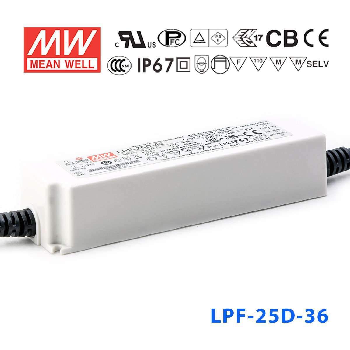 Mean Well LPF - 25D - 36 Power Supply 25W 36V - Dimmable - LPF-25D-36 - powersupplymall.com