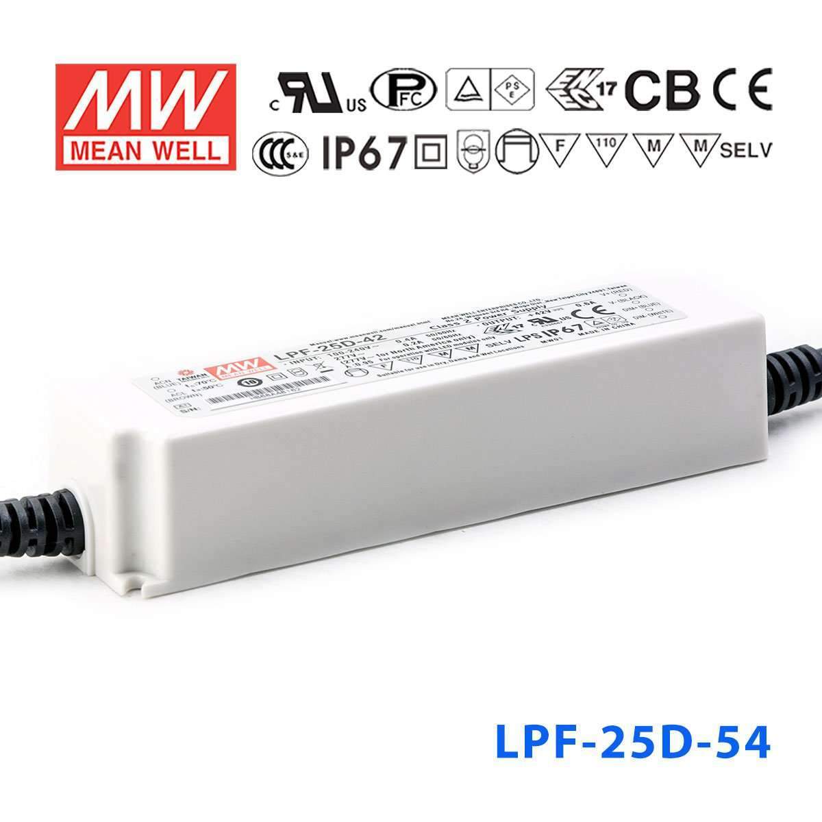 Mean Well LPF - 25D - 54 Power Supply 25W 54V - Dimmable - LPF - 25D - 54 - powersupplymall.com