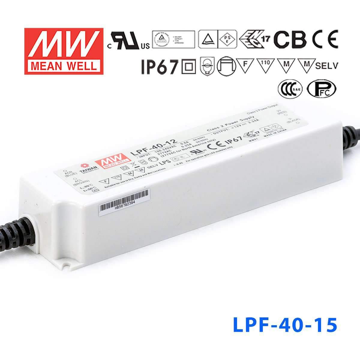 Mean Well LPF - 40 - 15 Power Supply 40W 15V - LPF - 40 - 15 - powersupplymall.com