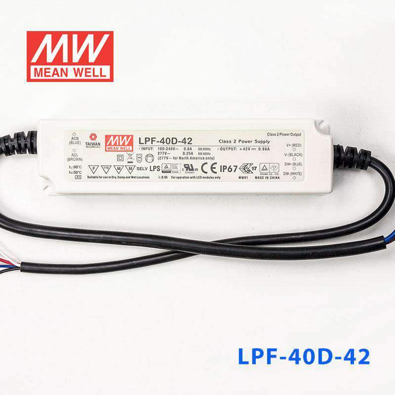 Mean Well LPF-40D-42 Power Supply 40W 42V - Dimmable 960mA - LPF-40D-42 - powersupplymall.com