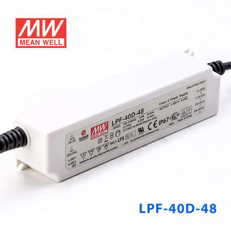 Mean Well LPF-40D-48 Power Supply 40W 48V - Dimmable 840mA - LPF-40D-48 - powersupplymall.com