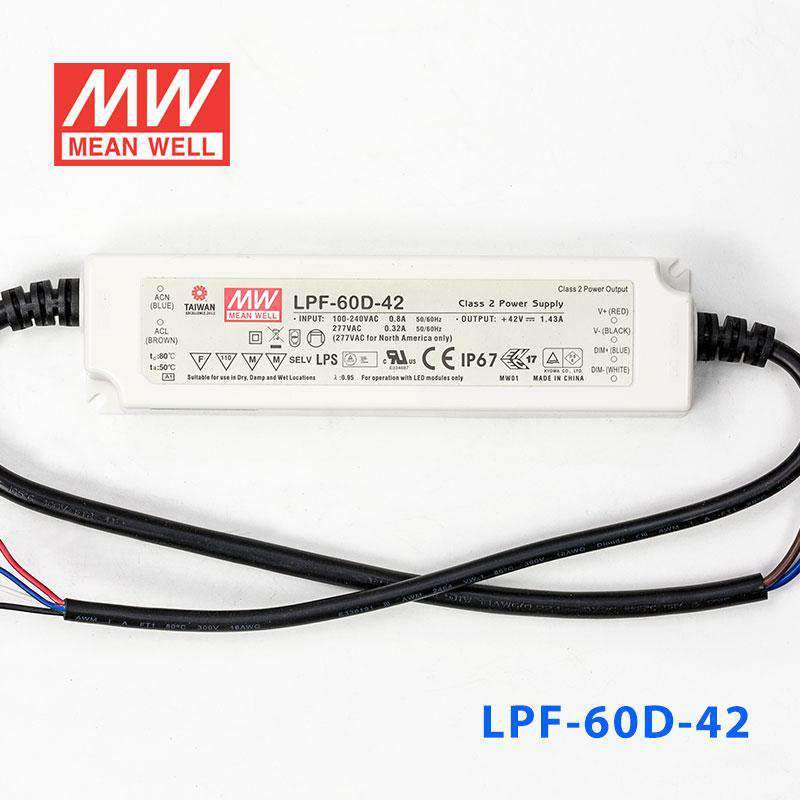 Mean Well LPF - 60D - 42 Power Supply 60W 42V - Dimmable - LPF-60D-42 - powersupplymall.com