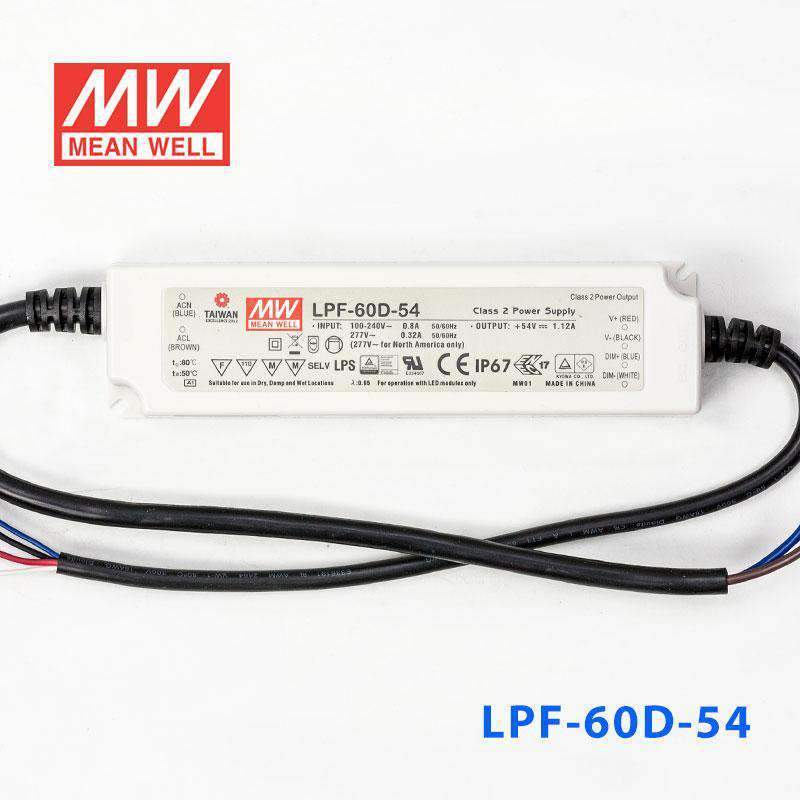 Mean Well LPF - 60D - 54 Power Supply 60W 54V - Dimmable - LPF - 60D - 54 - powersupplymall.com