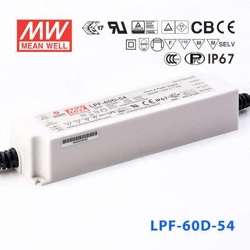 Mean Well LPF - 60D - 54 Power Supply 60W 54V - Dimmable - LPF - 60D - 54 - powersupplymall.com