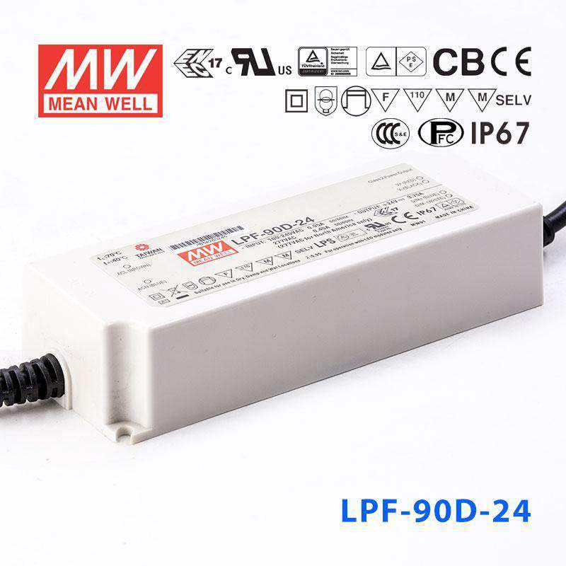 Mean Well LPF - 90D - 24 Power Supply 90W 24V - Dimmable - LPF-90D-24 - powersupplymall.com