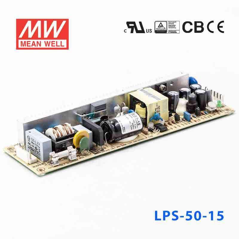 Mean Well LPS - 50 - 15 Power Supply 51W 15V - LPS - 50 - 15 - powersupplymall.com