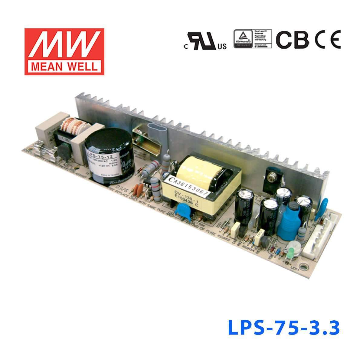 Mean Well LPS - 75 - 3.3 Power Supply 49W 3.3V - LPS - 75 - 3.3 - powersupplymall.com