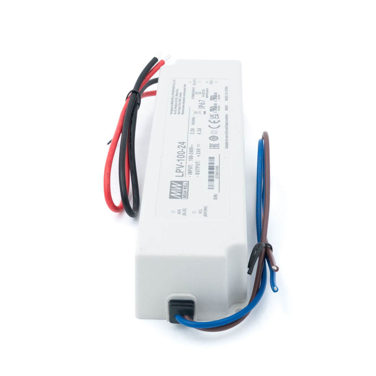 Mean Well LPV-100-24 LED Driver — 100.8W 24V 4.2A IP67 Waterproof - LPV-100-24 - powersupplymall.com