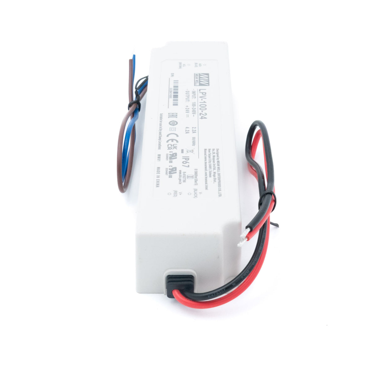 Mean Well LPV-100-24 LED Driver — 100.8W 24V 4.2A IP67 Waterproof - LPV-100-24 - powersupplymall.com