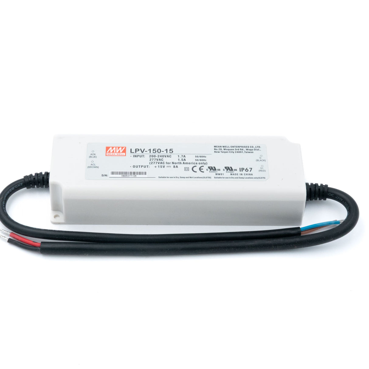 Mean Well LPV - 150 - 15 AC - DC Single output LED Driver Constant Voltage 15Vdc 8A - LPV - 150 - 15 - powersupplymall.com