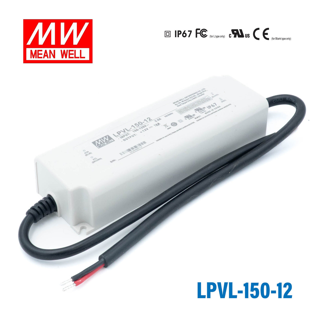 Mean Well LPV Series LED Power Supply 12V (20~150W) - powersupplymall.com