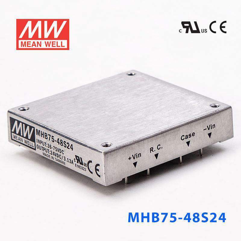 Mean Well MHB75-48S24 DC-DC Converter - 75W - 36~72V in 24V out 3.13A - MHB75-48S24 - powersupplymall.com