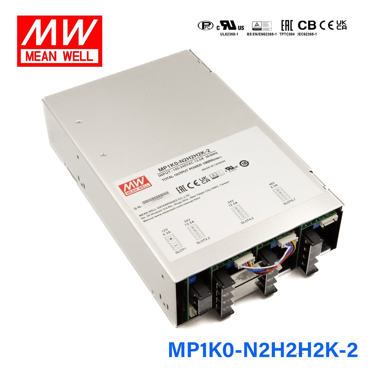 Mean Well MP1K0-N2H2H2K-2 Modular Power Supply, 1KW, 7 Slot Output, 12V * 1, 24V * 4, 48V * 2 6.3A - MP1K0-N2H2H2K-2 - powersupplymall.com