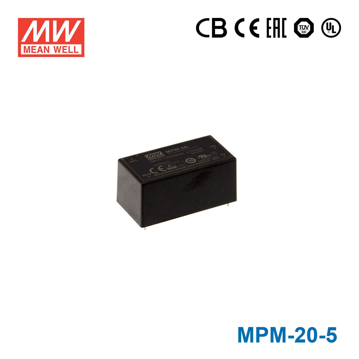 Mean Well MPM-20-5 Power Supply 20W 5V 4A - MPM-20-5 - powersupplymall.com