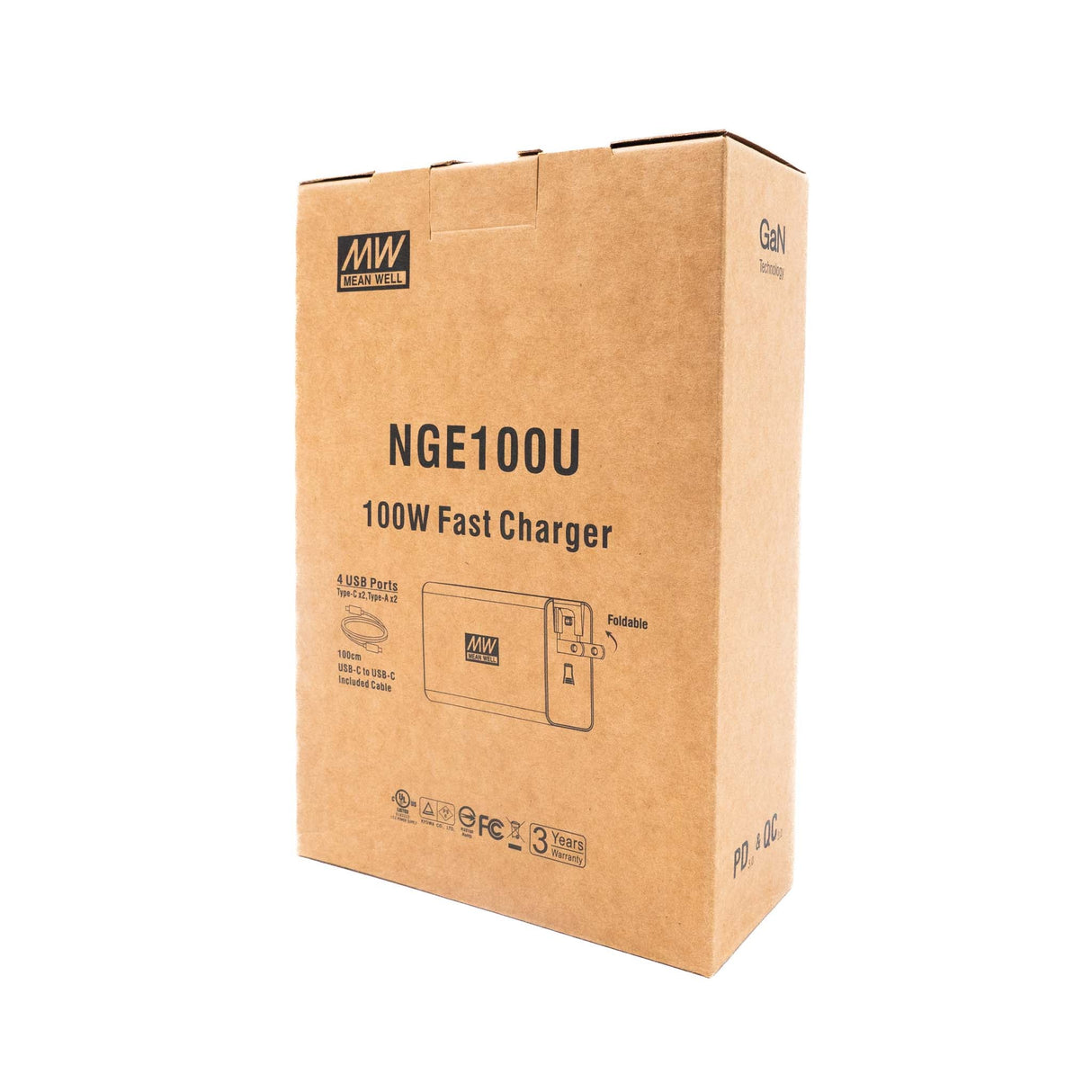 Mean Well NGE100U 100W 4 - Port USB GaN Fast Charger - NGE100U - powersupplymall.com