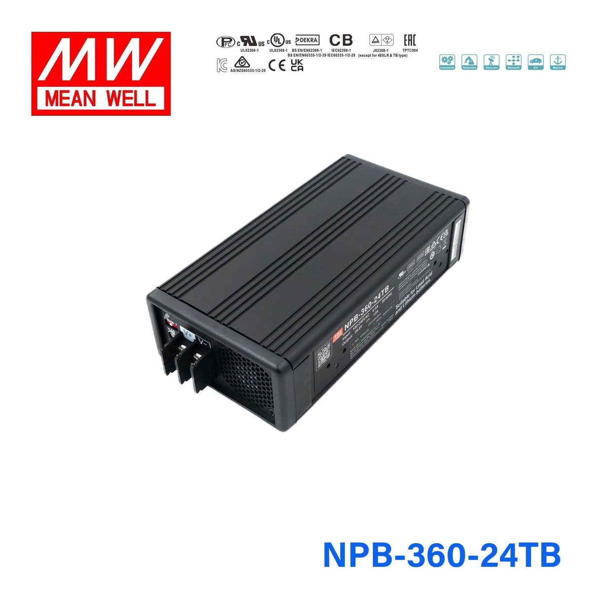 Mean Well NPB - 360 - 24TB Battery Charger 360W 24V Terminal Block - NPB - 360 - 24TB - powersupplymall.com