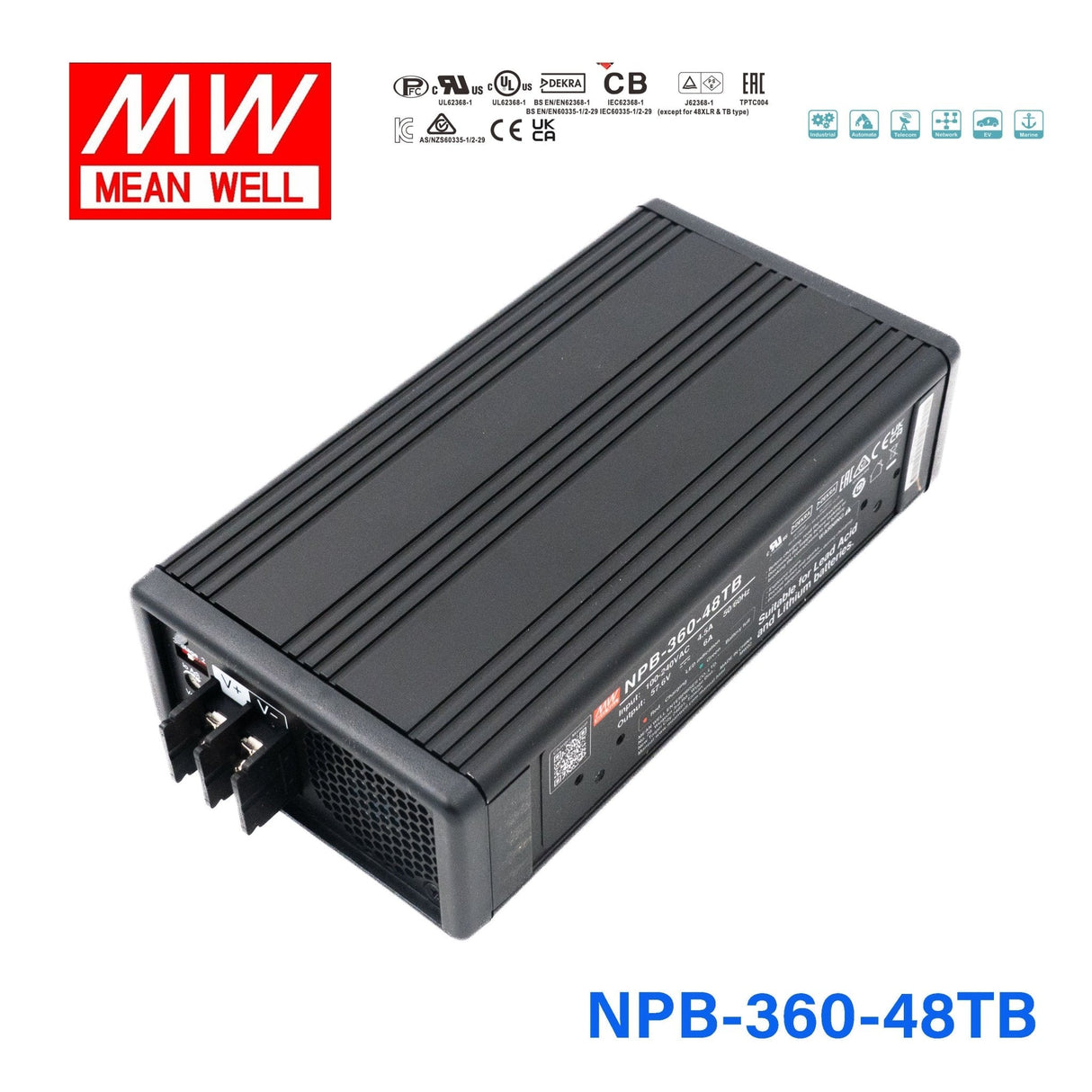 Mean Well NPB - 360 - 48TB Battery Charger 360W 48V Terminal Block - NPB - 360 - 48TB - powersupplymall.com