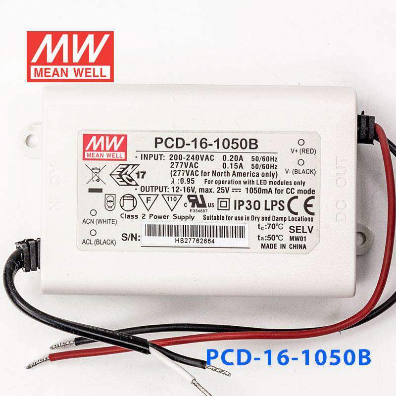 Mean Well PCD - 16 - 1050B Power Supply 16W 1050mA - PCD-16-1050B - powersupplymall.com