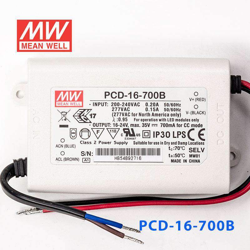 Mean Well PCD-16-700B Power Supply 16W 700mA - PCD-16-700B - powersupplymall.com