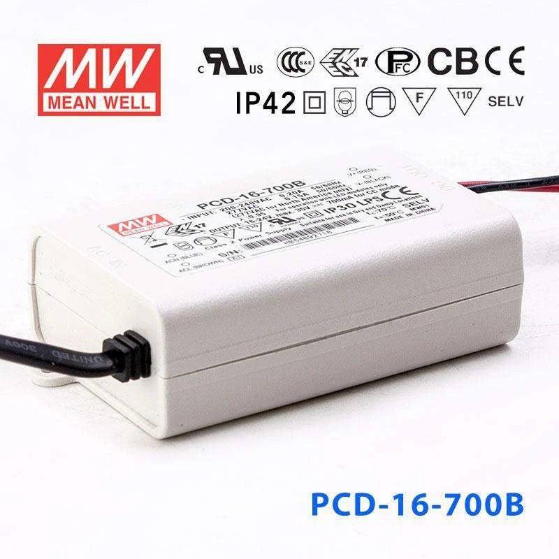 Mean Well PCD-16-700B Power Supply 16W 700mA - PCD-16-700B - powersupplymall.com