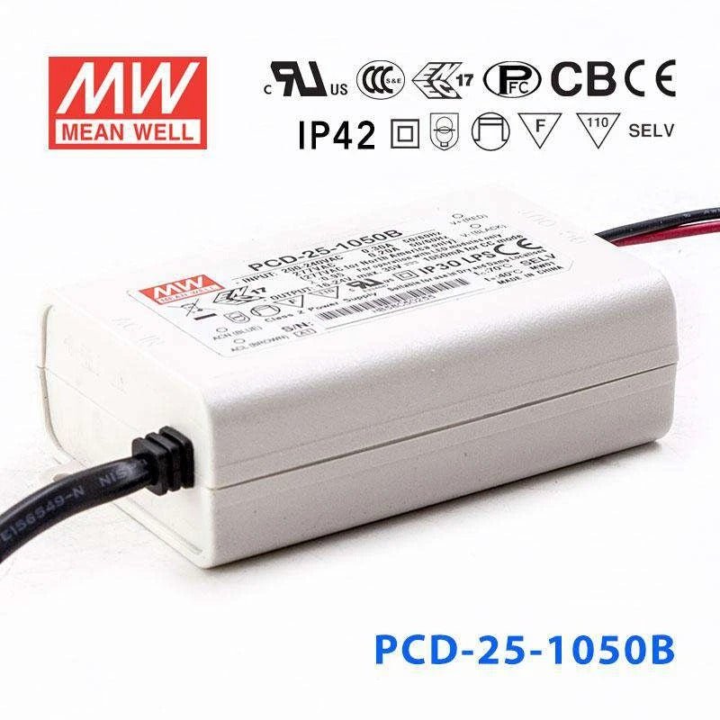 Mean Well PCD-25-1050B Power Supply 25W 1050mA - PCD-25-1050B - powersupplymall.com