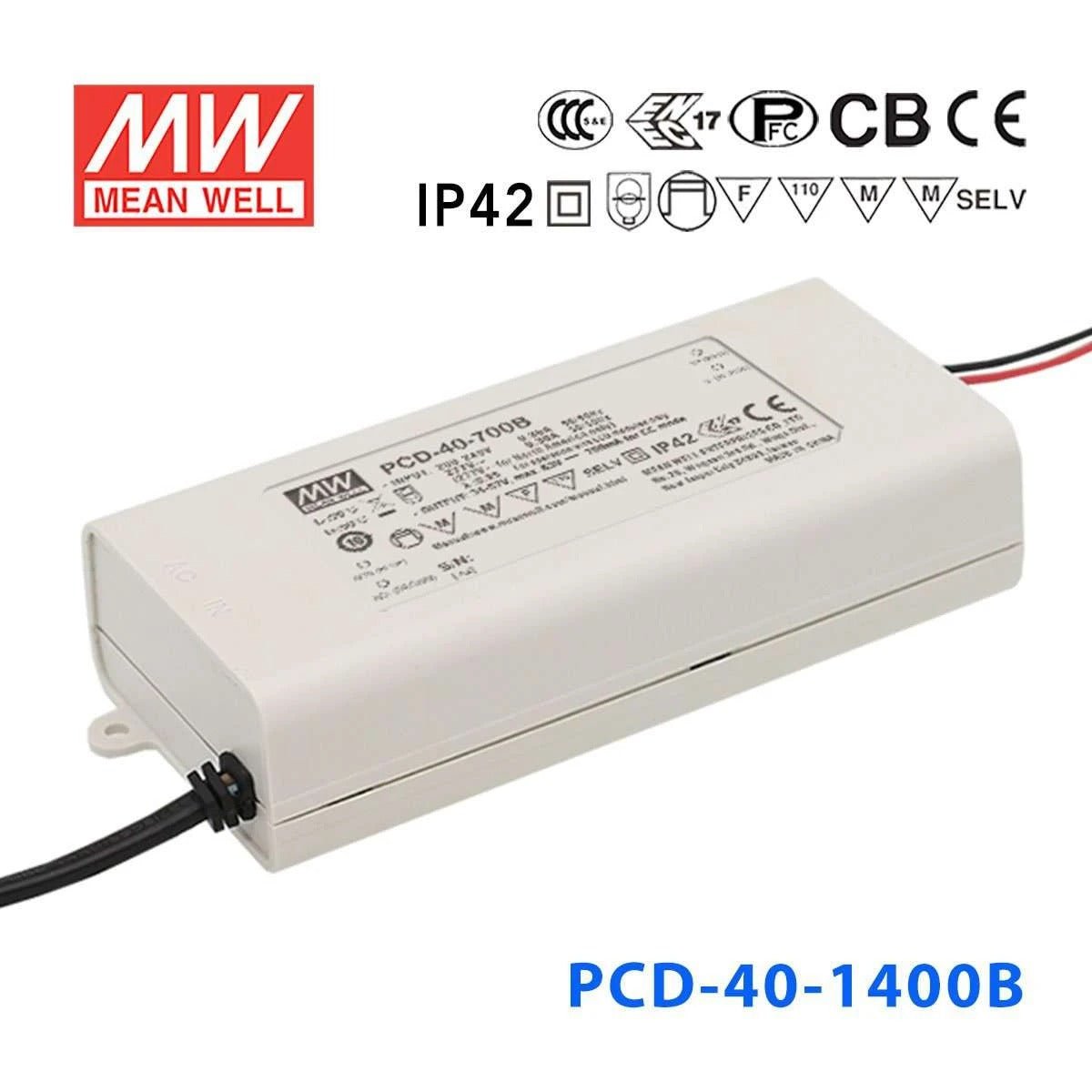 Mean Well PCD - 40 - 1400B Power Supply 40W 1400mA - PCD - 40 - 1400B - powersupplymall.com