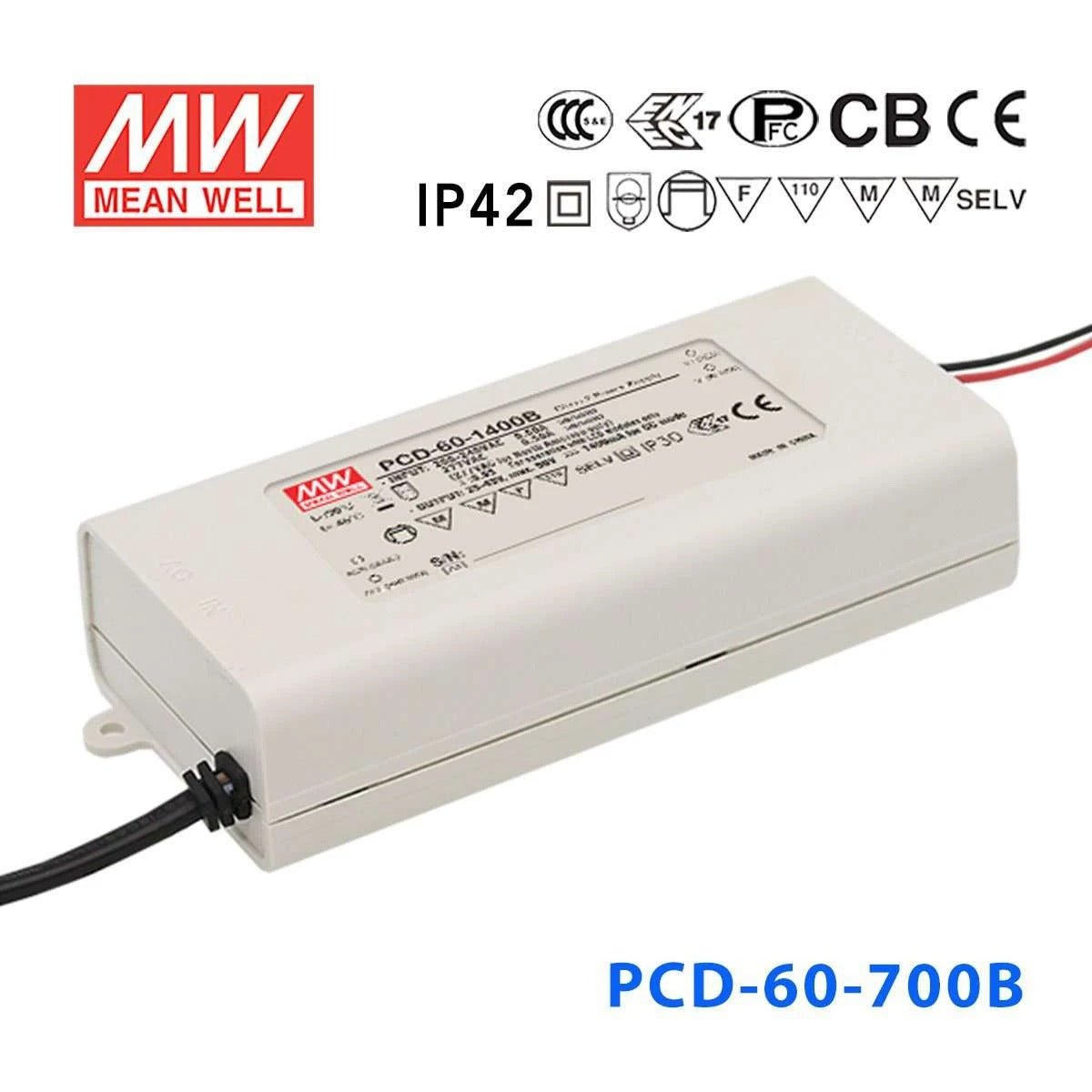 Mean Well PCD - 60 - 700B Power Supply 60W 700mA - PCD - 60 - 700B - powersupplymall.com