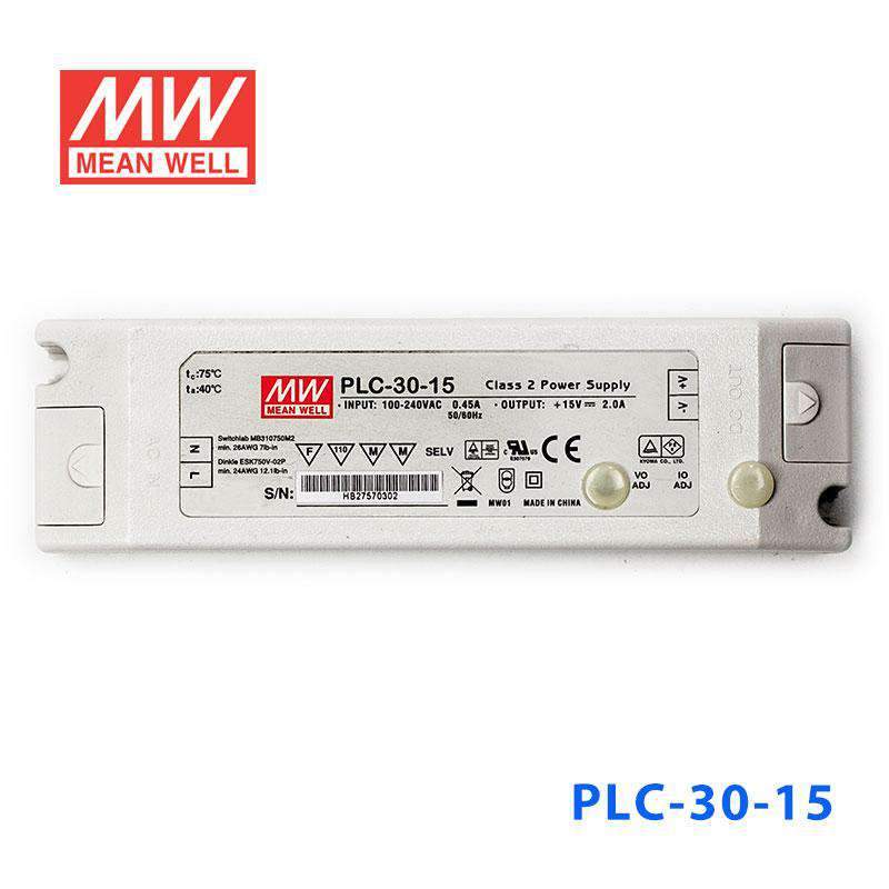 Mean Well PLC - 30 - 15 Power Supply 30W 15V - PFC - PLC - 30 - 15 - powersupplymall.com