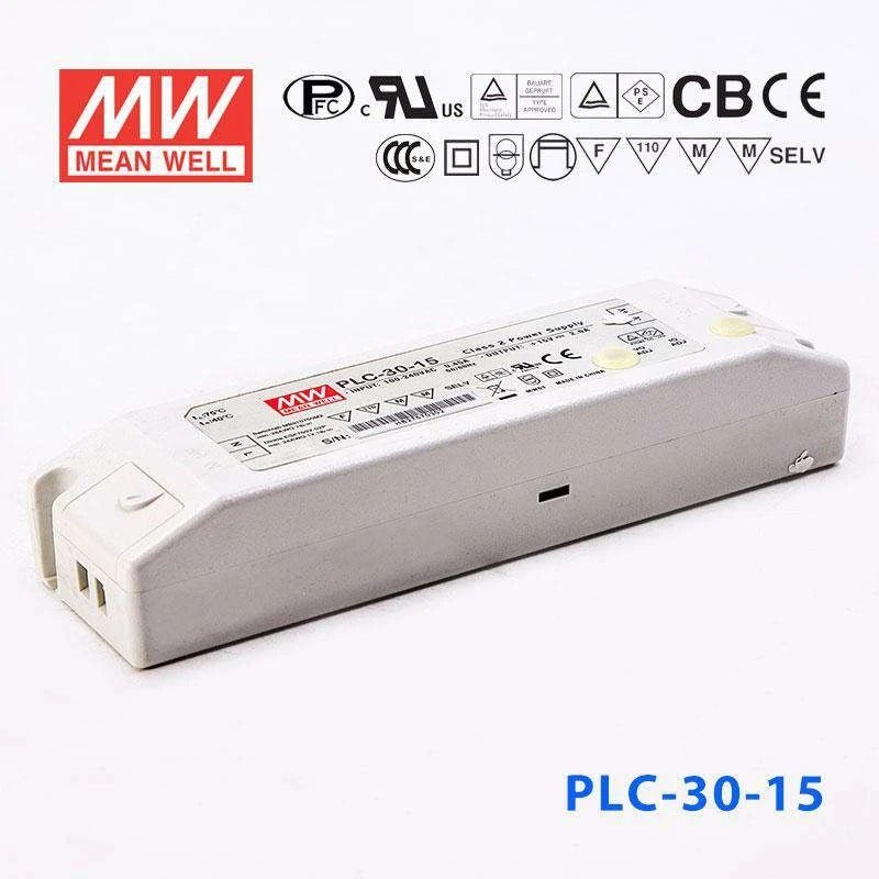 Mean Well PLC - 30 - 15 Power Supply 30W 15V - PFC - PLC - 30 - 15 - powersupplymall.com