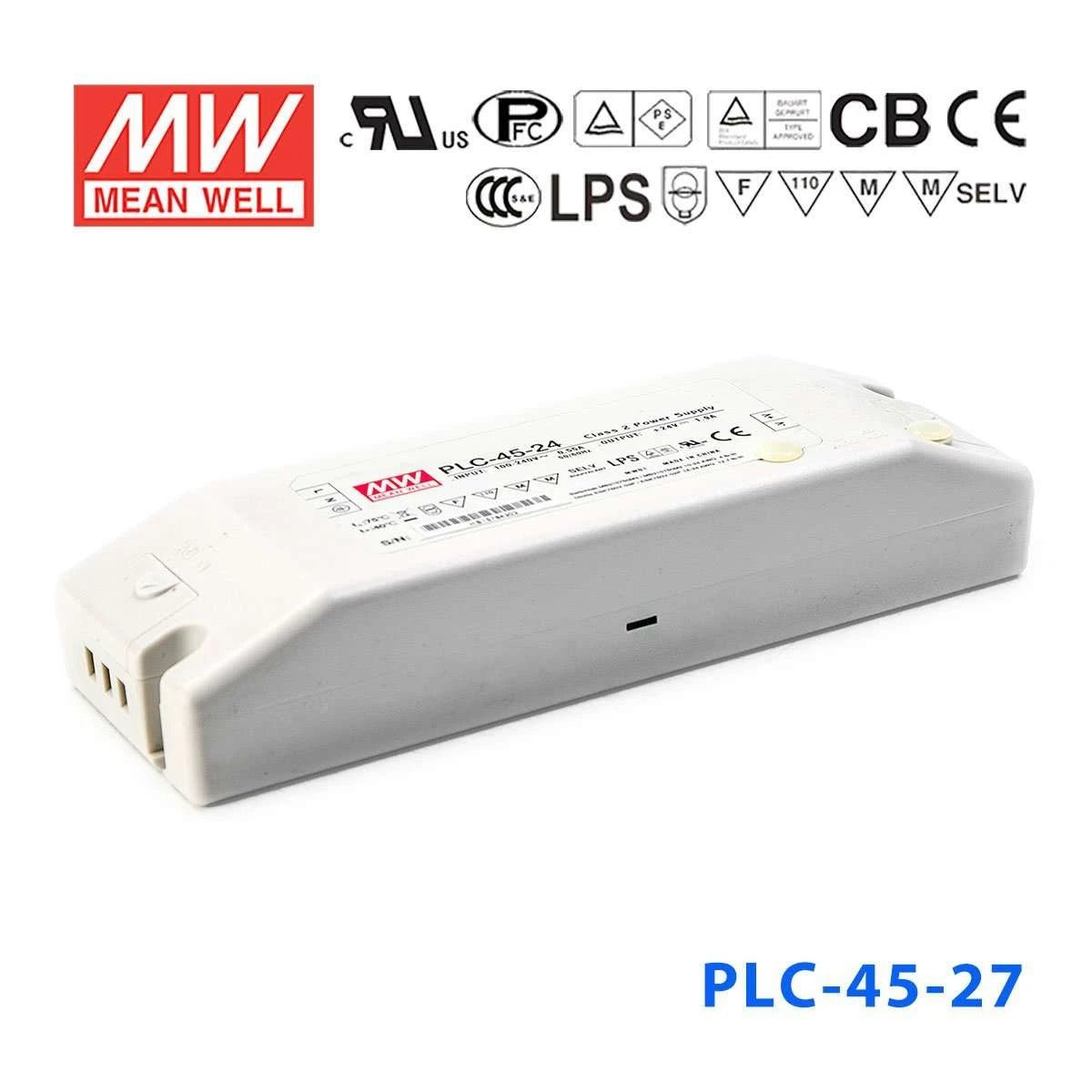 Mean Well PLC - 45 - 27 Power Supply 45W 27V - PFC - PLC - 45 - 27 - powersupplymall.com