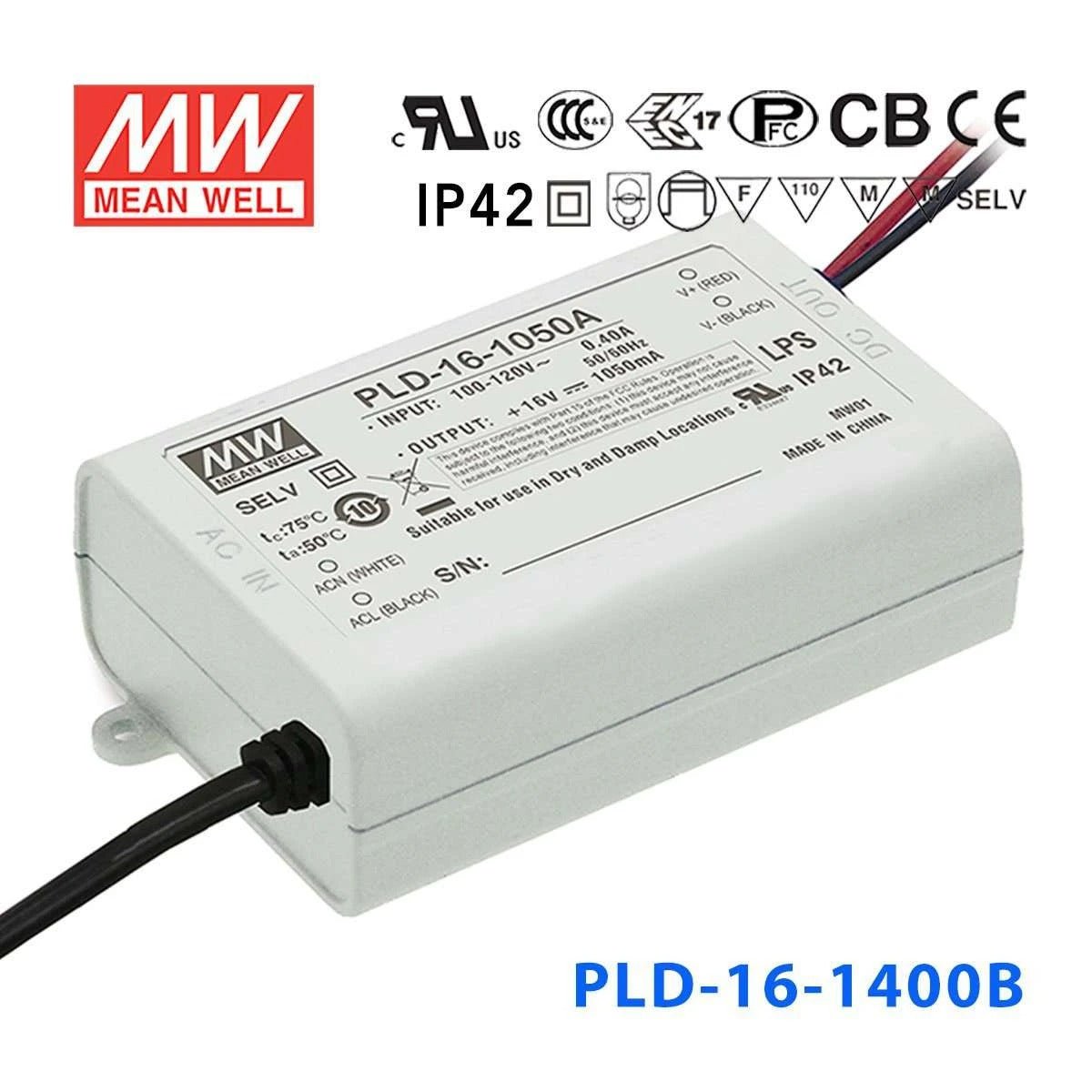 Mean Well PLD - 16 - 1400B Power Supply 16W 1400mA - PLD - 16 - 1400B - powersupplymall.com