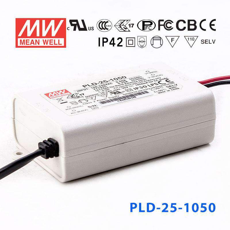 Mean Well PLD - 25 - 1050 Power Supply 25W 1050mA - PLD - 25 - 1050 - powersupplymall.com